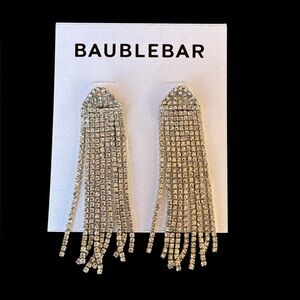 BaubleBar Sparkling Silver Pe Deirdre Fringe Drop Earrings (NWT)